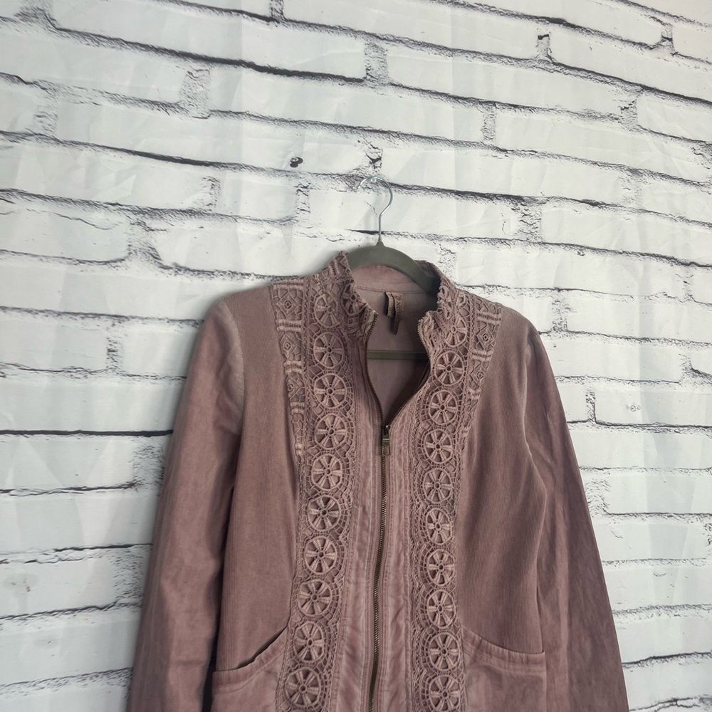XCVI Embroidered Zip Jacket Women’s S Dusty Rose Cotton Blend Boho Lace Preppy - Picture 3 of 14